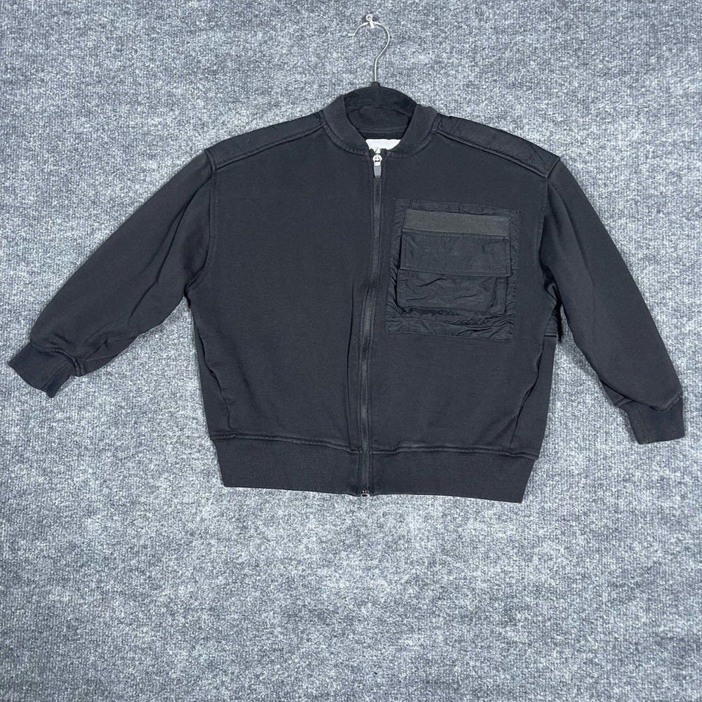 Zara Girls Size 8-9 Black‎ Quilted Back Full Zip Fleece Lined Sweatshirt Jacket